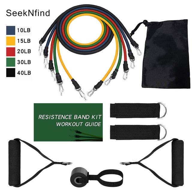 New 14Pcs Resistance Bands Set Yoga Exercise Fitness Band Rubber Loop Tube Bands Gym Fitness Exercise Pilates Yoga Brick
