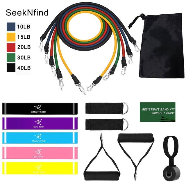 New 14Pcs Resistance Bands Set Yoga Exercise Fitness Band Rubber Loop Tube Bands Gym Fitness Exercise Pilates Yoga Brick