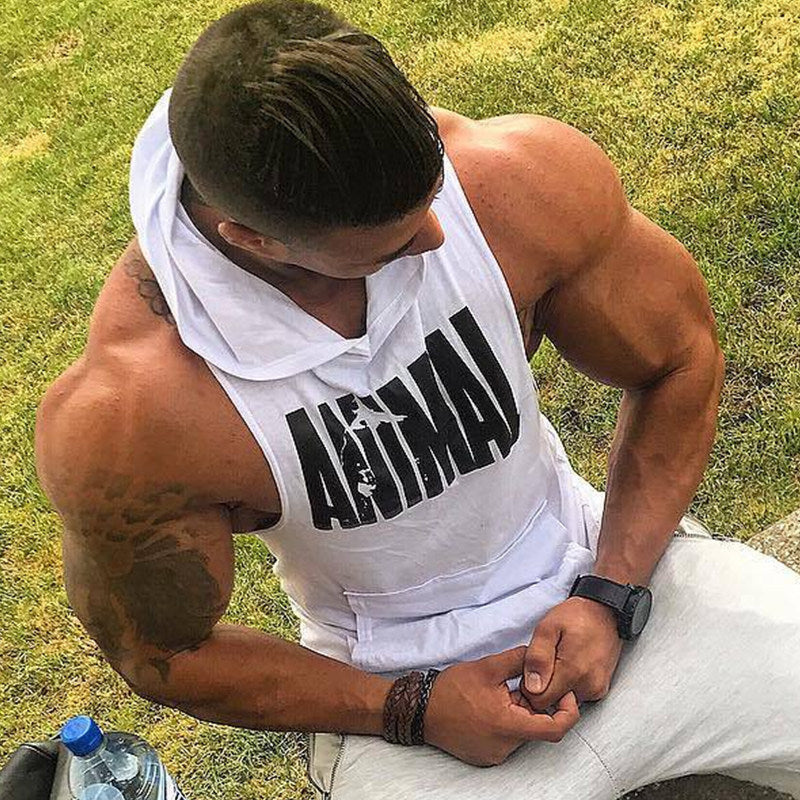 Gyms Fitness Hooded Vest Sleeveless Hoodie Casual for men